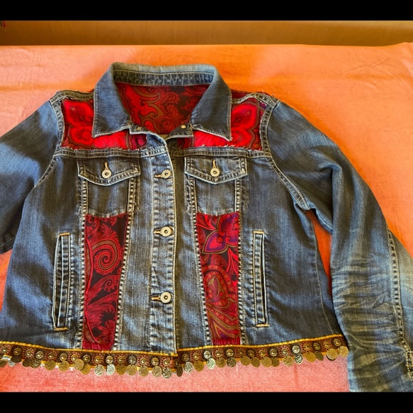 Gypsy bohemian jean jacket size XL Arizona upcycled unique - Picture 5 of 11